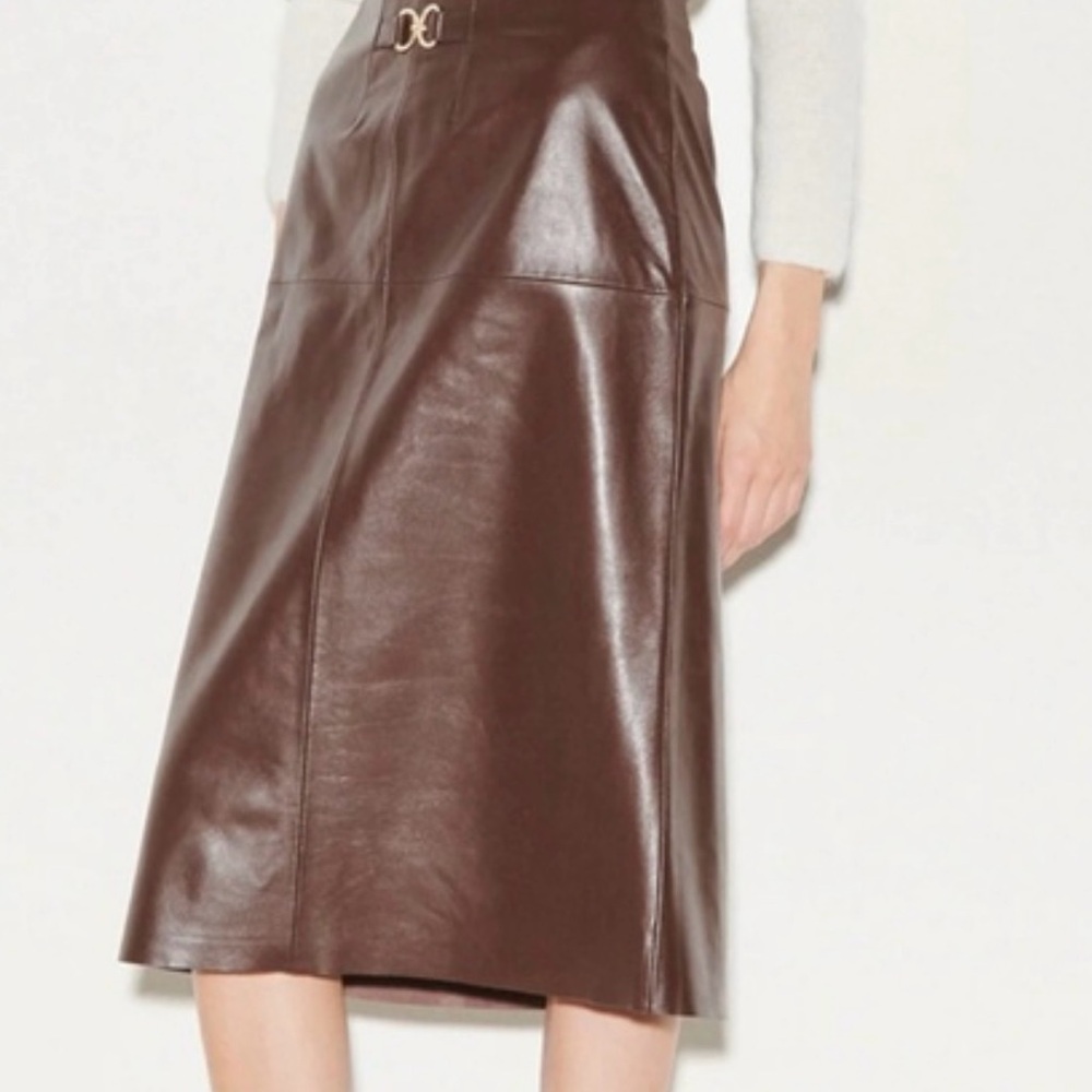 Sandro Chocolate Brown Leather A-Line Skirt